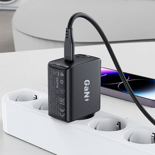 Nettverkslader Acefast A49, 35W, 3A, 2 x USB-C, svart