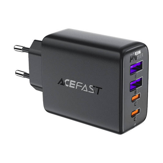 Nettverkslader Acefast A61, 45W, 3A, 2 x USB-A - 2 x USB-C, Svart