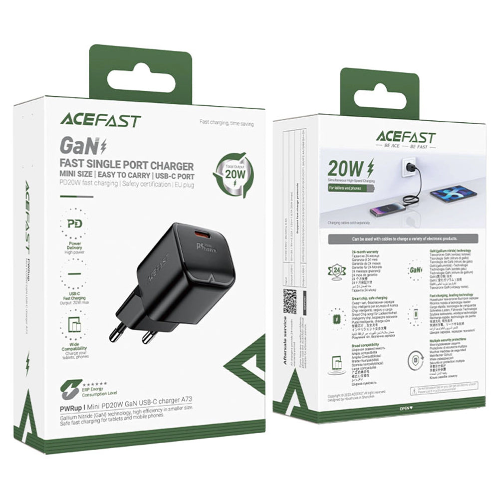 Nettlader Acefast A73 Mini, 20W, 3A, 1 x USB-C, Svart