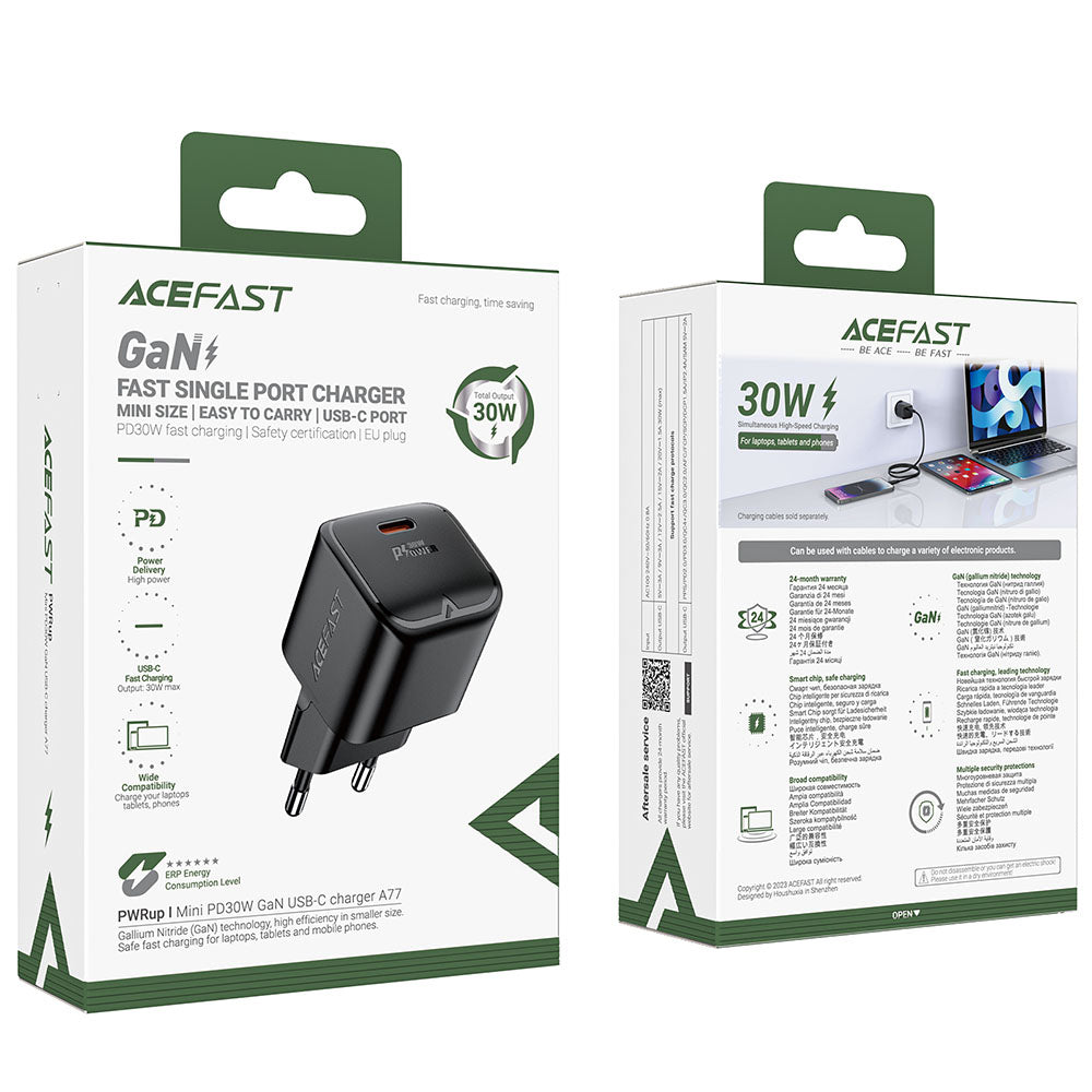 Nettlader Acefast A77, 30W, 3A, 1 x USB-C, Svart