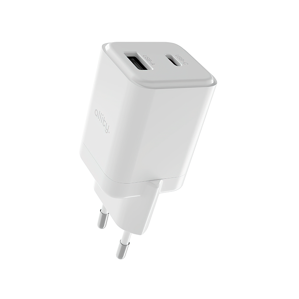Allity Nettlader. ATC-01-30WAC Mini, 30W, 3A, 1 x USB-A - 1 x USB-C, Hvit