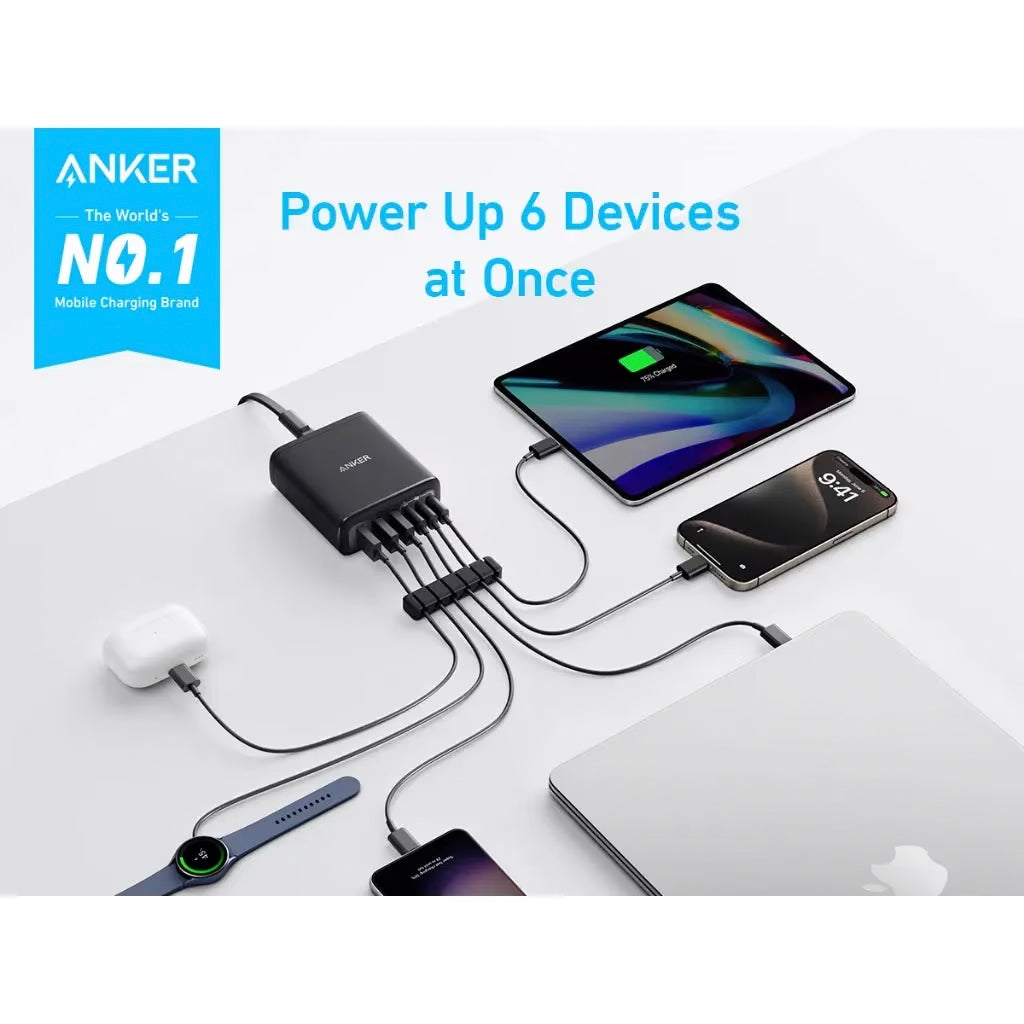 Anker Station Charger, 112W, 3A, 3 x USB-A - 3 x USB-C, svart A2154G11