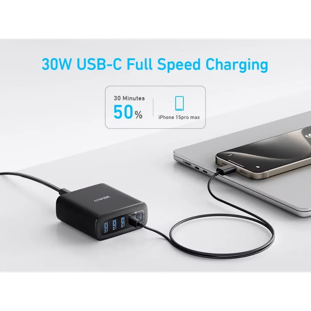 Anker Station Charger, 112W, 3A, 3 x USB-A - 3 x USB-C, svart A2154G11