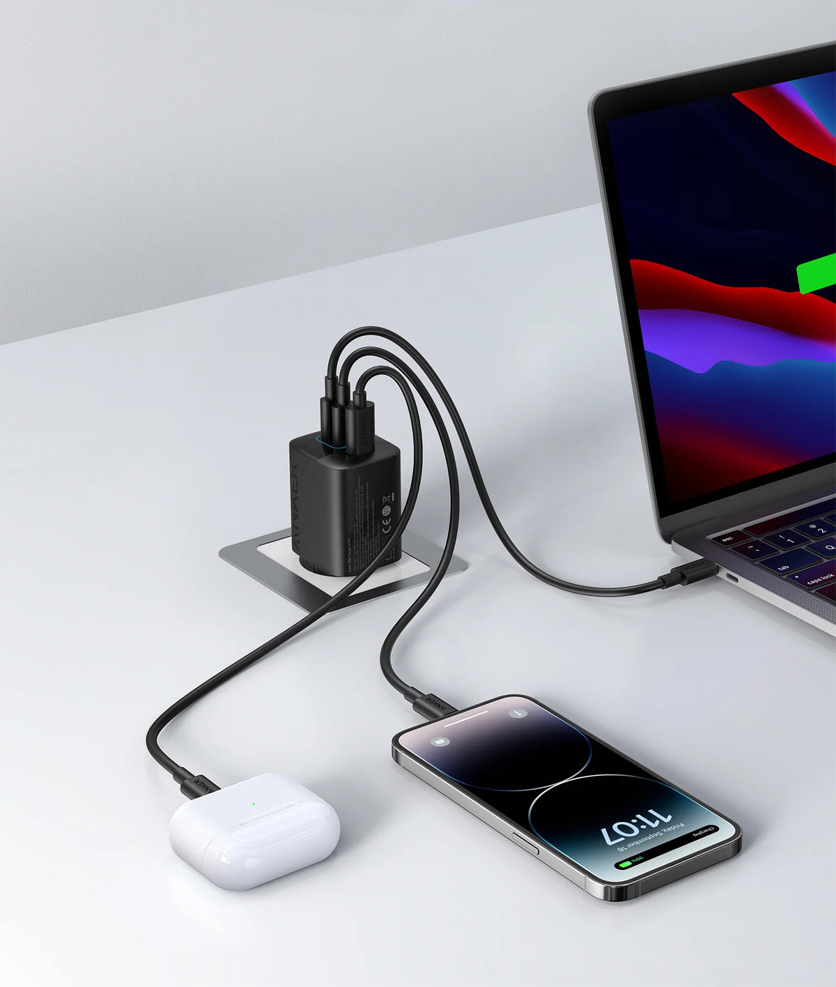 Anker 336 Nettlader, 67W, 3.25A, 1 x USB-A - 2 x USB-C, Svart A2674G11