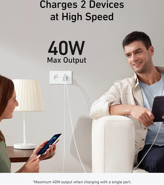 Anker 521 Nano Pro nettverkslader, 40W, 3A, 2 x USB-C, hvit A2038G21