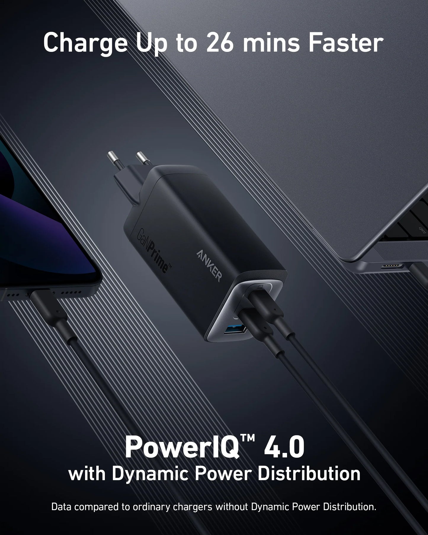 Nettverkslader Anker 737, 120W, 5A, 1 x USB-A - 2 x USB-C, svart
