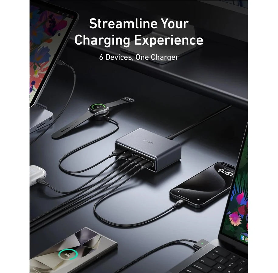 Anker Prime Station lader, 200 W, 3 A, 2 x USB-A - 4 x USB-C, svart A2683341