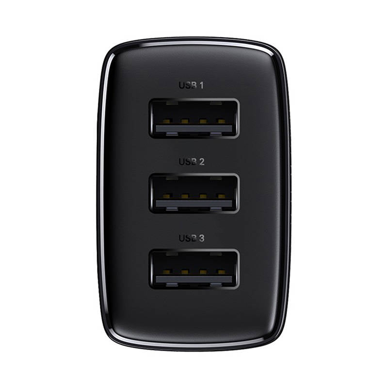 Baseus Compact 3U nettverkslader, 17W, 2.1A, 3 x USB-A, Svart CCXJ020101