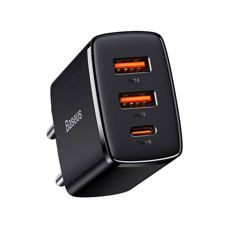 Nettverkslader Baseus Compact, 30W, 3A, 1 x USB-C - 2 x USB-A, svart CCXJ-E01