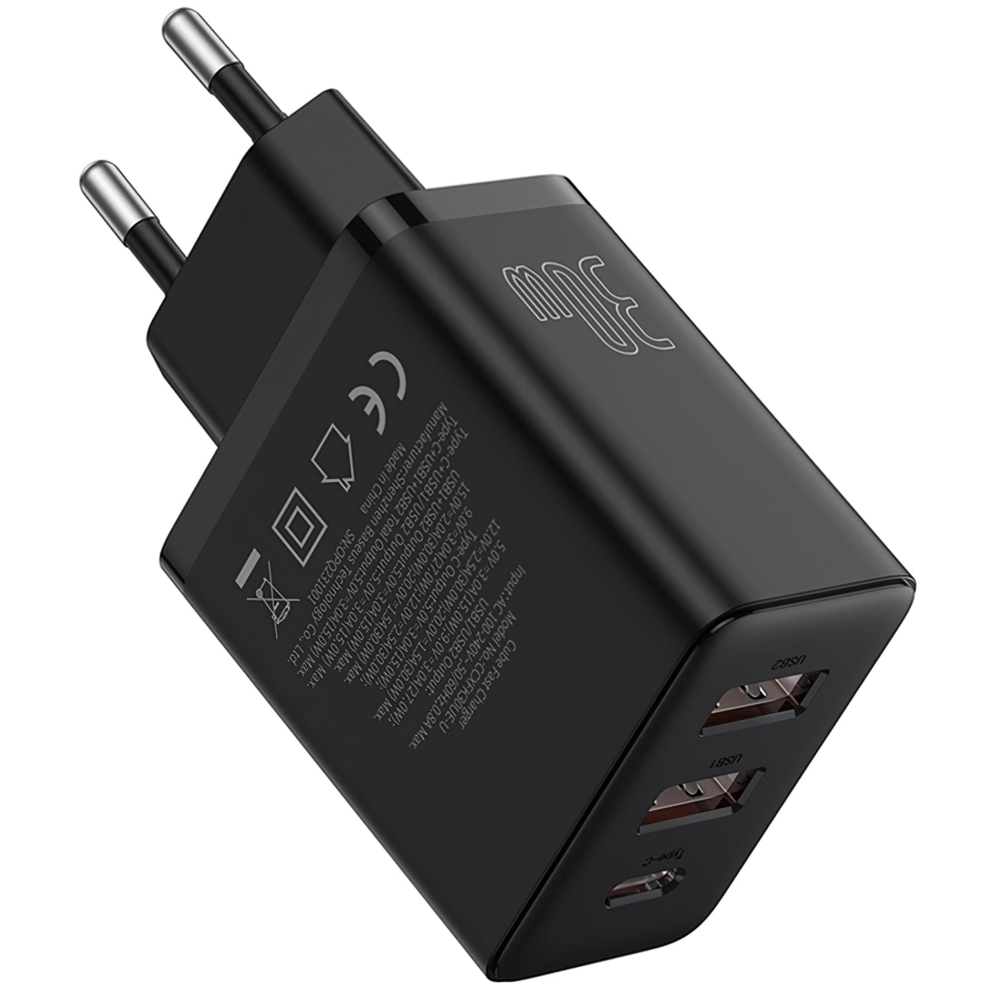 Nettverkslader Baseus Cube, 30W, 3A, 1 x USB-C - 2 x USB-A, svart P10111402113113-00