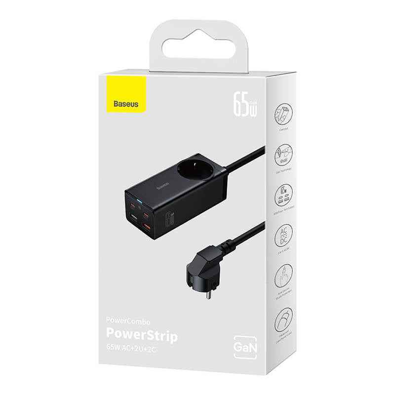 Baseus GaN3 Pro forlenger, 1 x Schuko, Svart PSZM000901