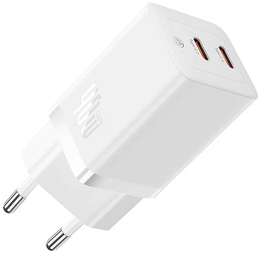 Baseus GaN5 Pro nettverkslader, 40W, 3A, 2 x USB-C, Hvit CCGP180102