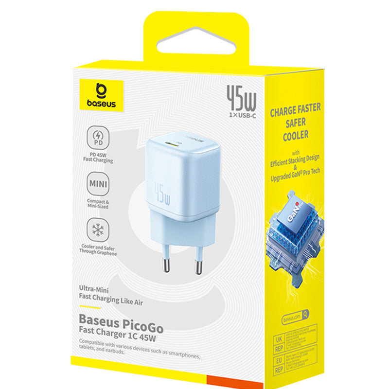 Baseus PicoGo nettverkslader, 45W, 3A, 1 x USB-C, Blå P10176800313-00