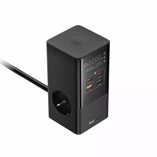 Baseus PowerCombo nettverkslader, 35W, 5A, 2 x USB-A - 2 x USB-C - 3 x Schuko, Svart, Reseglet E00023606113-00