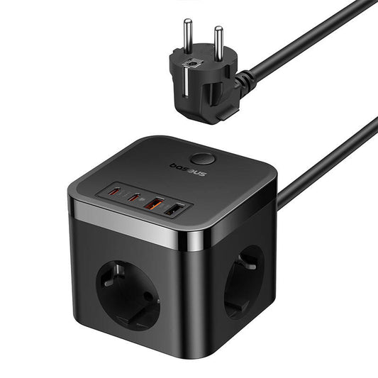 Skjøteledning Baseus PowerCombo Cube, 30W, 3A, 2 x USB-A - 2 x USB-C - 3 x Schuko, svart E00066400117-00