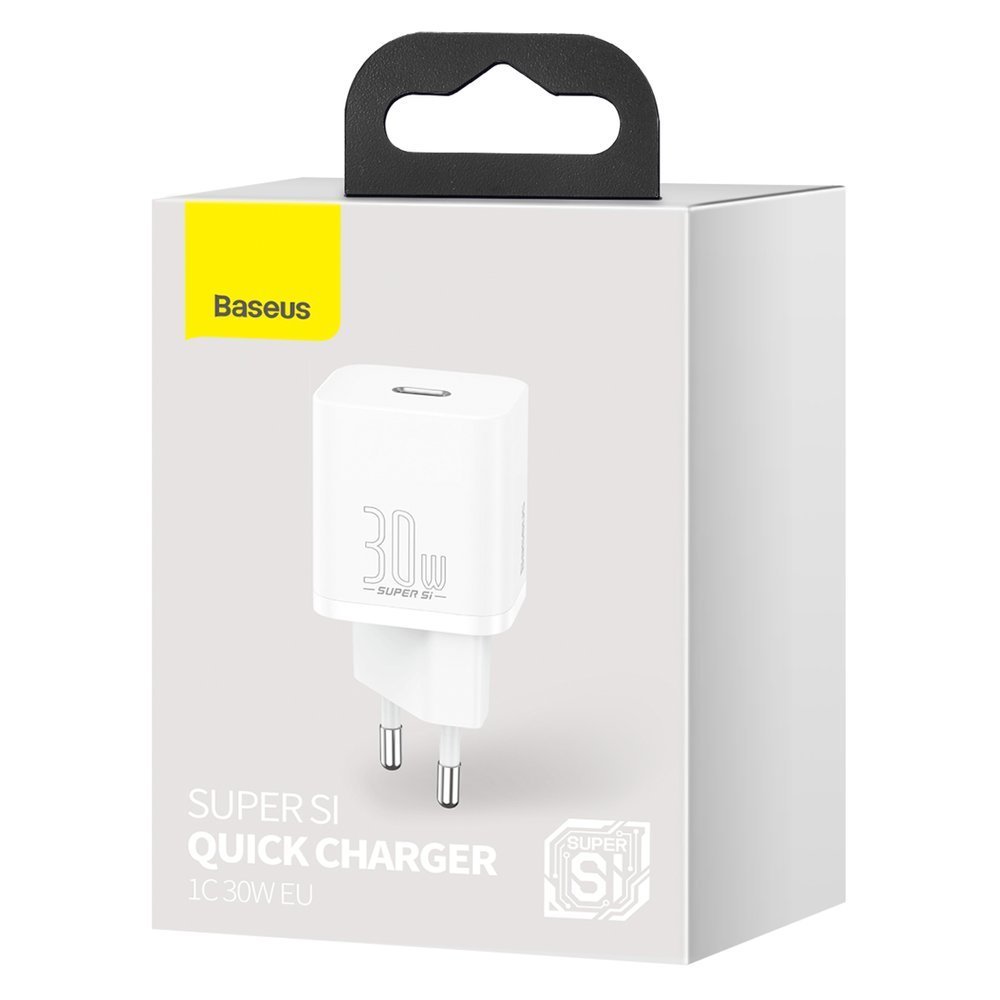 Baseus Super Si nettverkslader 1C, 30W, 3A, 1 x USB-C, hvit CCSUP-J02