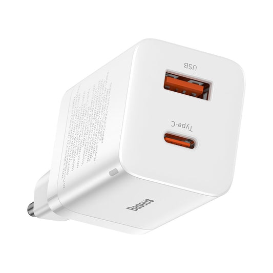 Baseus Super Si Pro nettverkslader, 30 W, 3 A, 1 x USB-A - 1 x USB-C, hvit CCSUPP-E02
