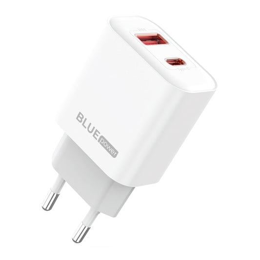 Nettverkslader Blue Power BPCE12, 20W, 3A, 1 x USB-A - 1 x USB-C, hvit