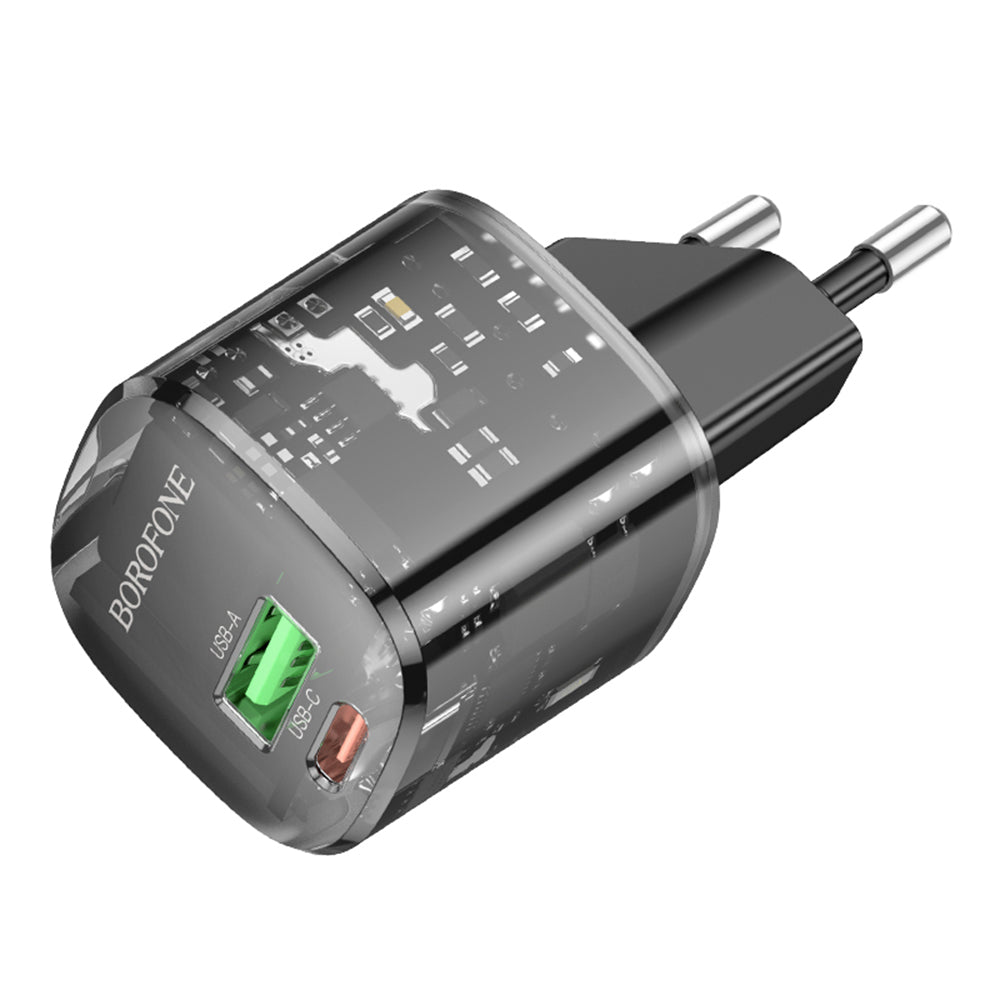 Borofone BN17 Sunlight nettverkslader, 20W, 3A, 1 x USB-A - 1 x USB-C, Svart
