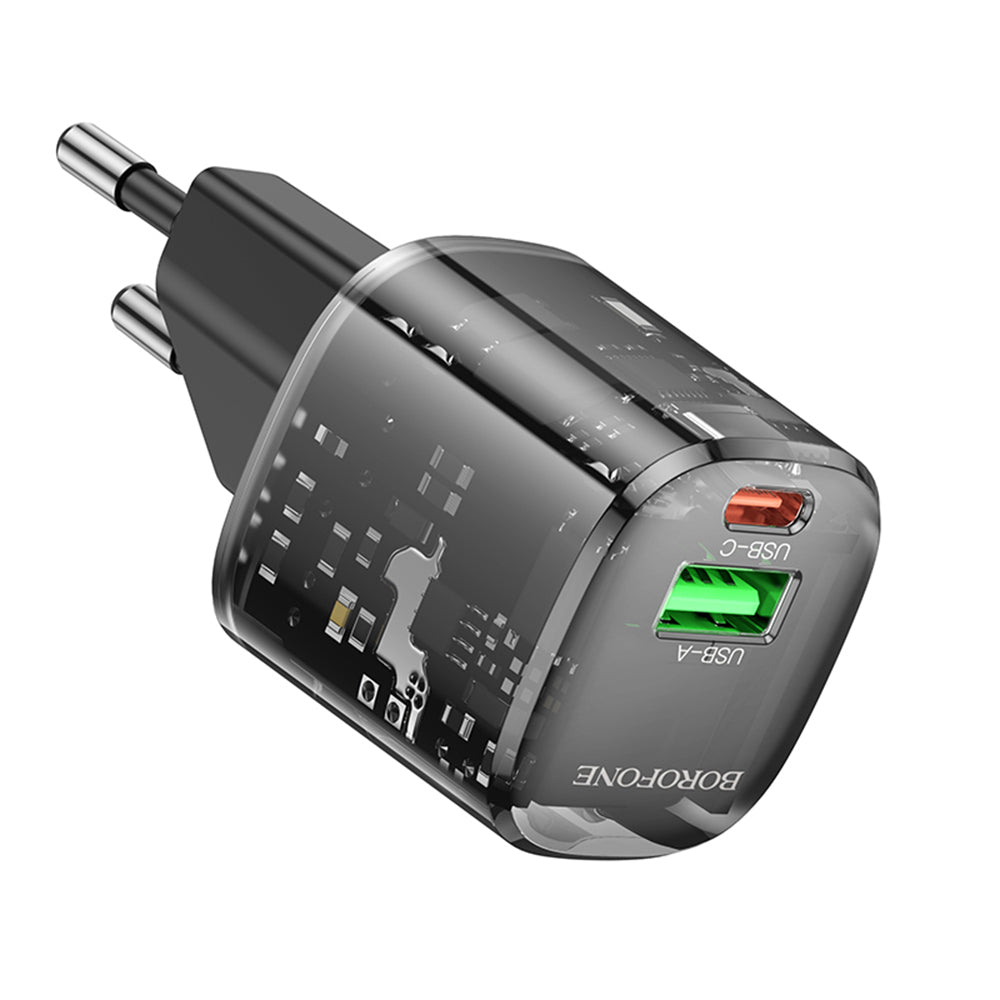 Borofone BN17 Sunlight nettverkslader, 20W, 3A, 1 x USB-A - 1 x USB-C, Svart