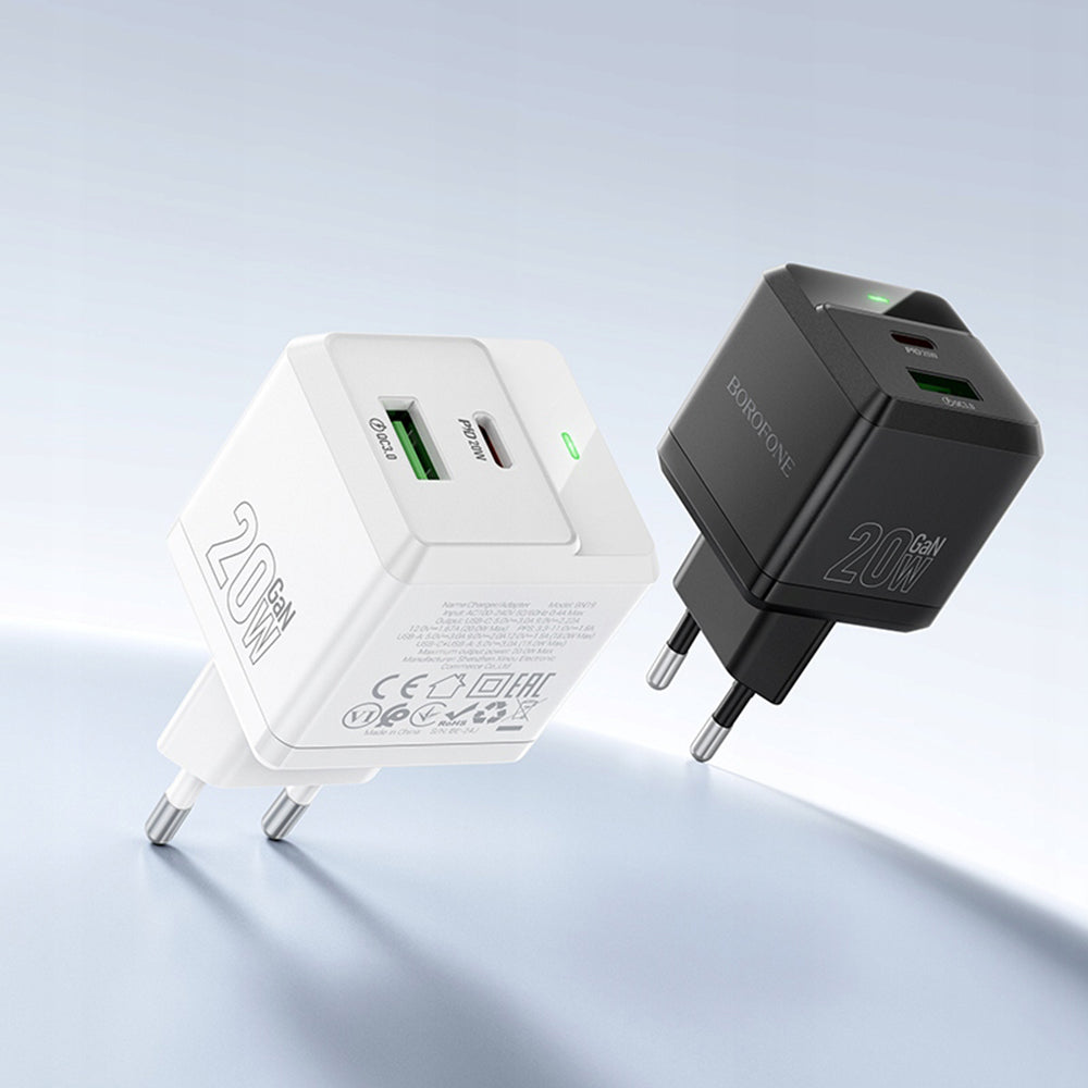 Nettlader Borofone BN19 Intenso, 20W, 3A, 1 x USB-A - 1 x USB-C, Svart