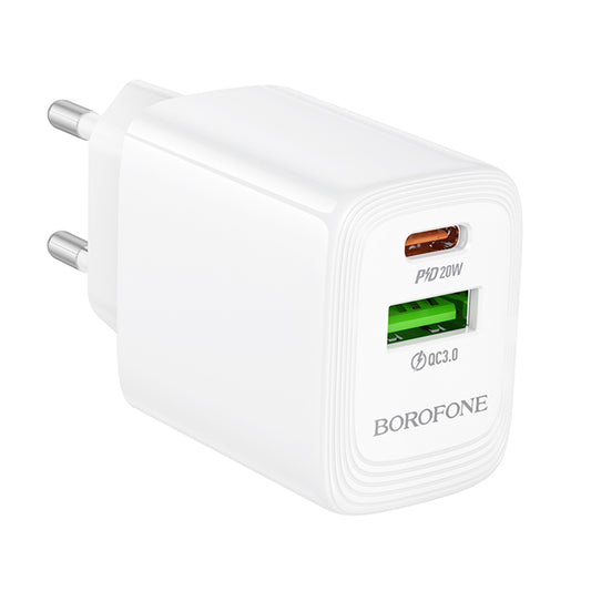 Nettlader Borofone BN27 Fuente, 20W, 3A, 1 x USB-A - 1 x USB-C, Hvit