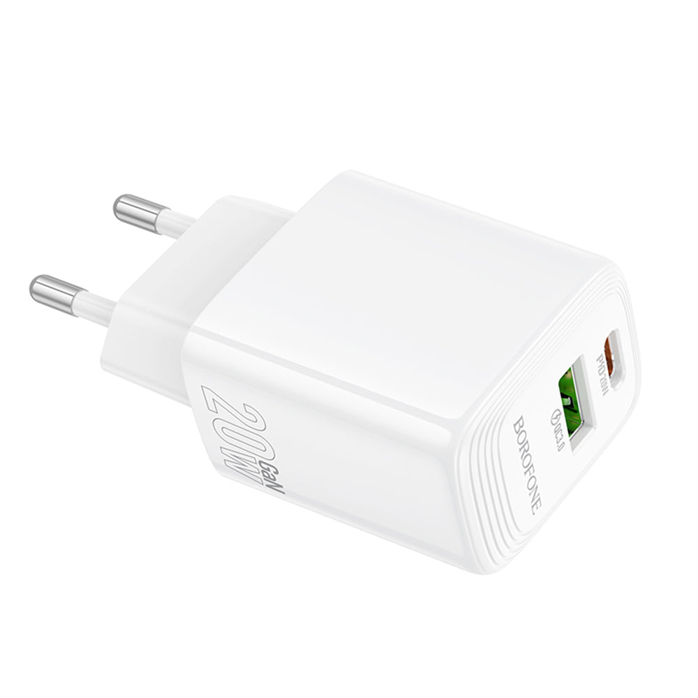 Nettlader Borofone BN27 Fuente, 20W, 3A, 1 x USB-A - 1 x USB-C, Hvit