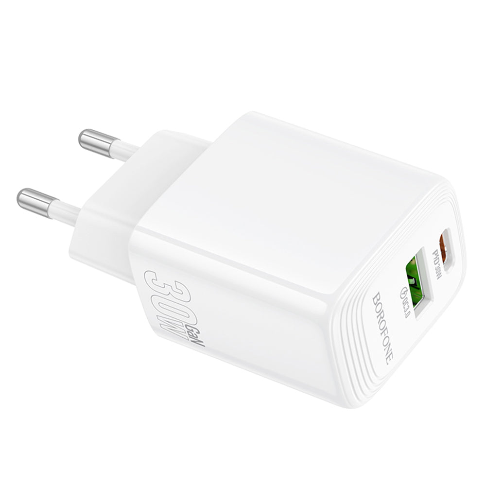 Nettlader Borofone BN29 Fuente, 30W, 3A, 1 x USB-A - 1 x USB-C, Hvit