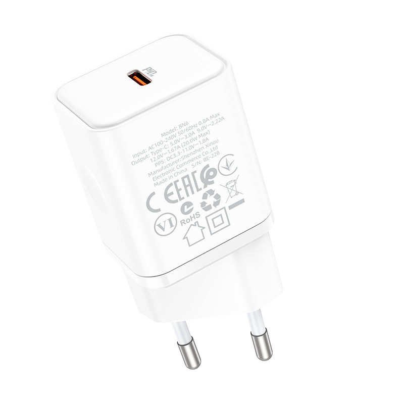 Nettlader Borofone BN6 Field, 20W, 3A, 1 x USB-C, Hvit