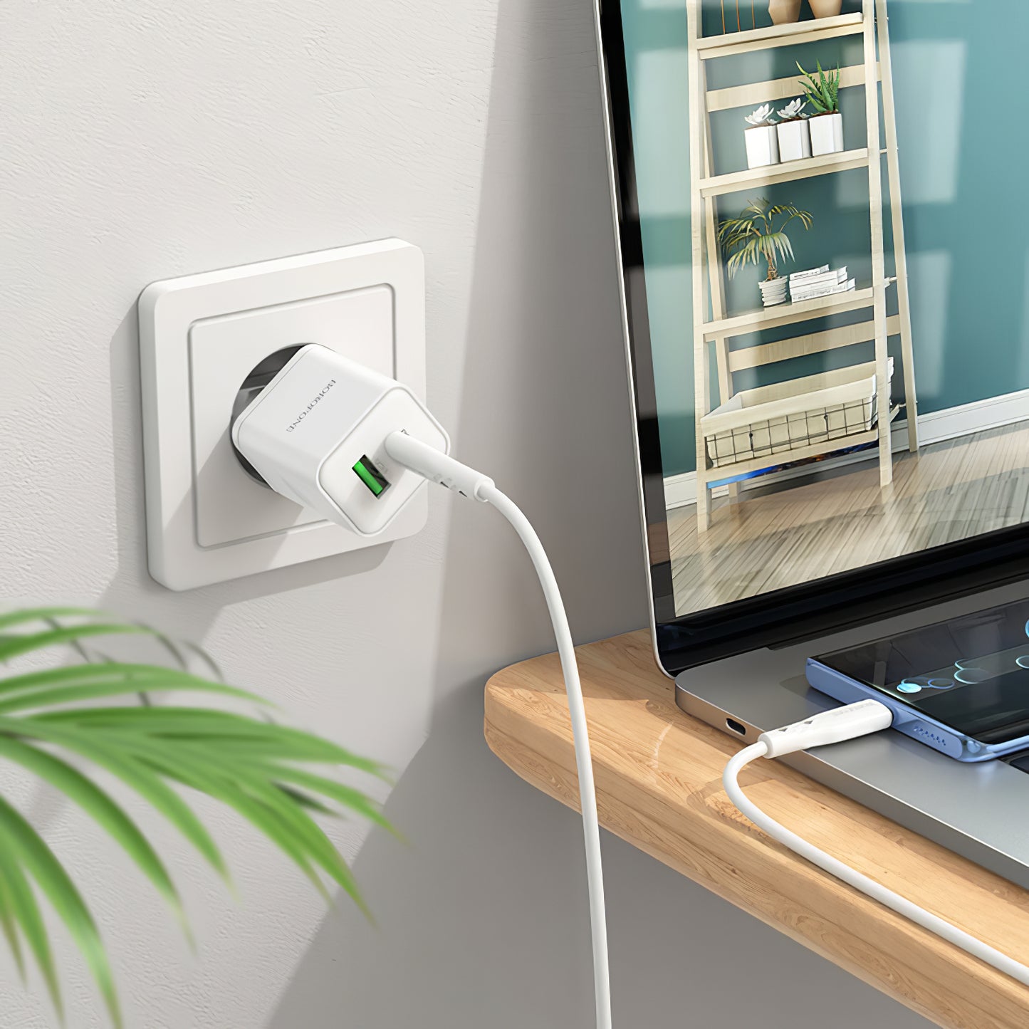 Nettverkslader Borofone BN7, 20W, 3A, 1 x USB-A - 1 x USB-C, hvit