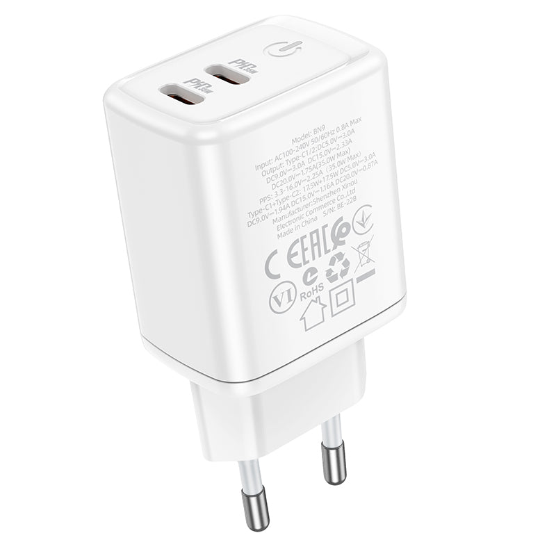 Nettverkslader Borofone BN9, 35W, 3A, 2 x USB-C, hvit