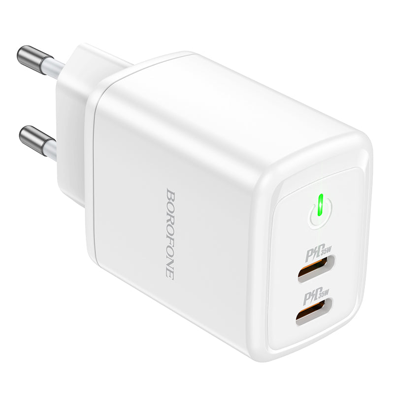 Nettverkslader Borofone BN9, 35W, 3A, 2 x USB-C, hvit
