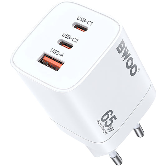 Nettlader BWOO CDA147, 65W, 4.5A, 1 x USB-A - 2 x USB-C, Hvit