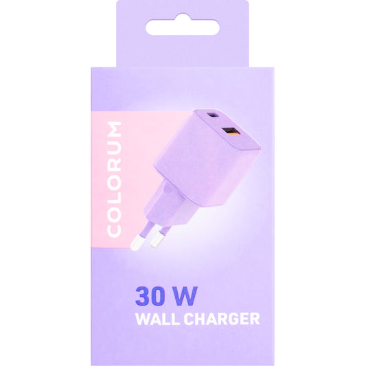Nettverkslader Colourum CLS30-AC-09, 30W, 3A, 1 x USB-A - 1 x USB-C, Lilla