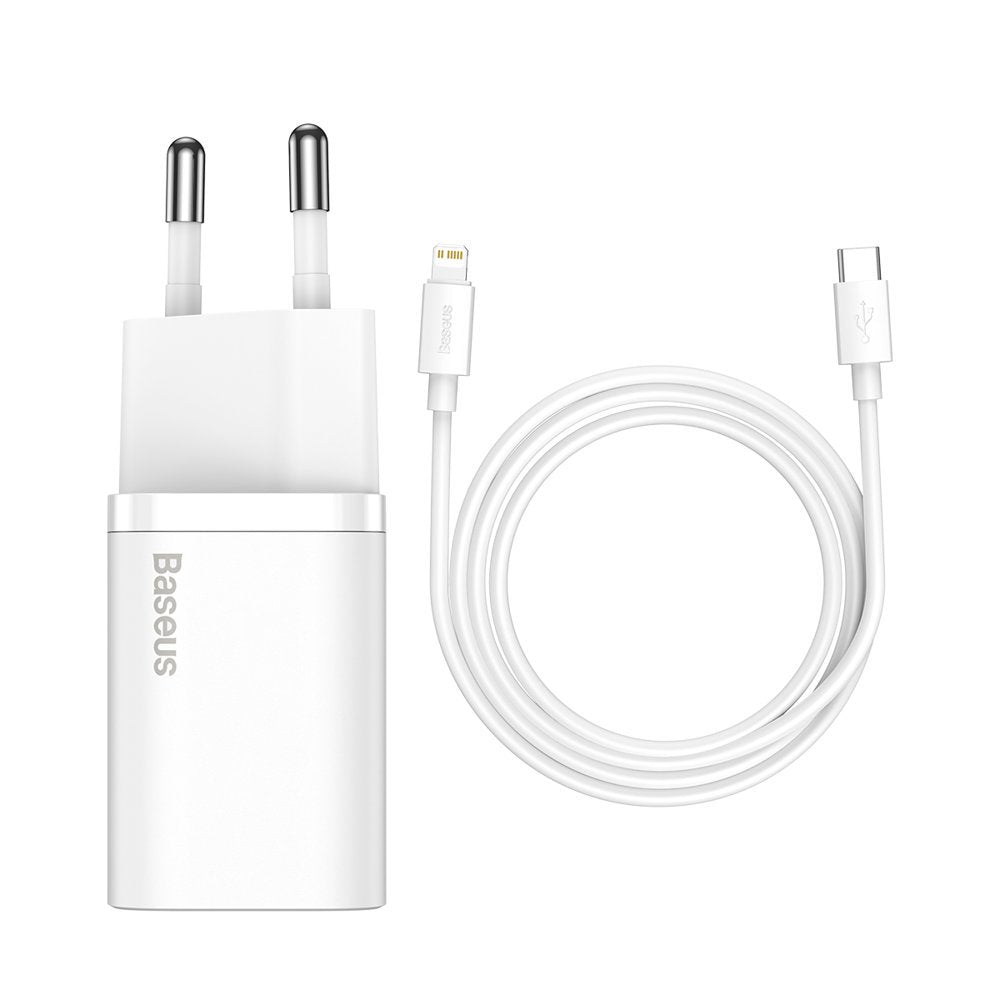 Baseus Super Si nettverkslader med lynkabel, 20W, 3A, 1 x USB-C, hvit TZCCCSUP-B02