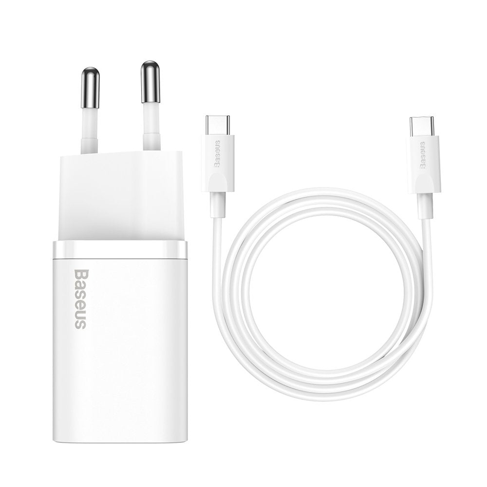 Baseus Super Si USB-C Nettlader med kabel, 25W, 3A, 1 x USB-C, Hvit TZCCSUP-L02