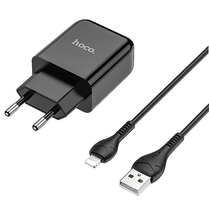 Nettlader med Lightning-kabel HOCO N2, 10W, 2A, 1 x USB-A, Svart