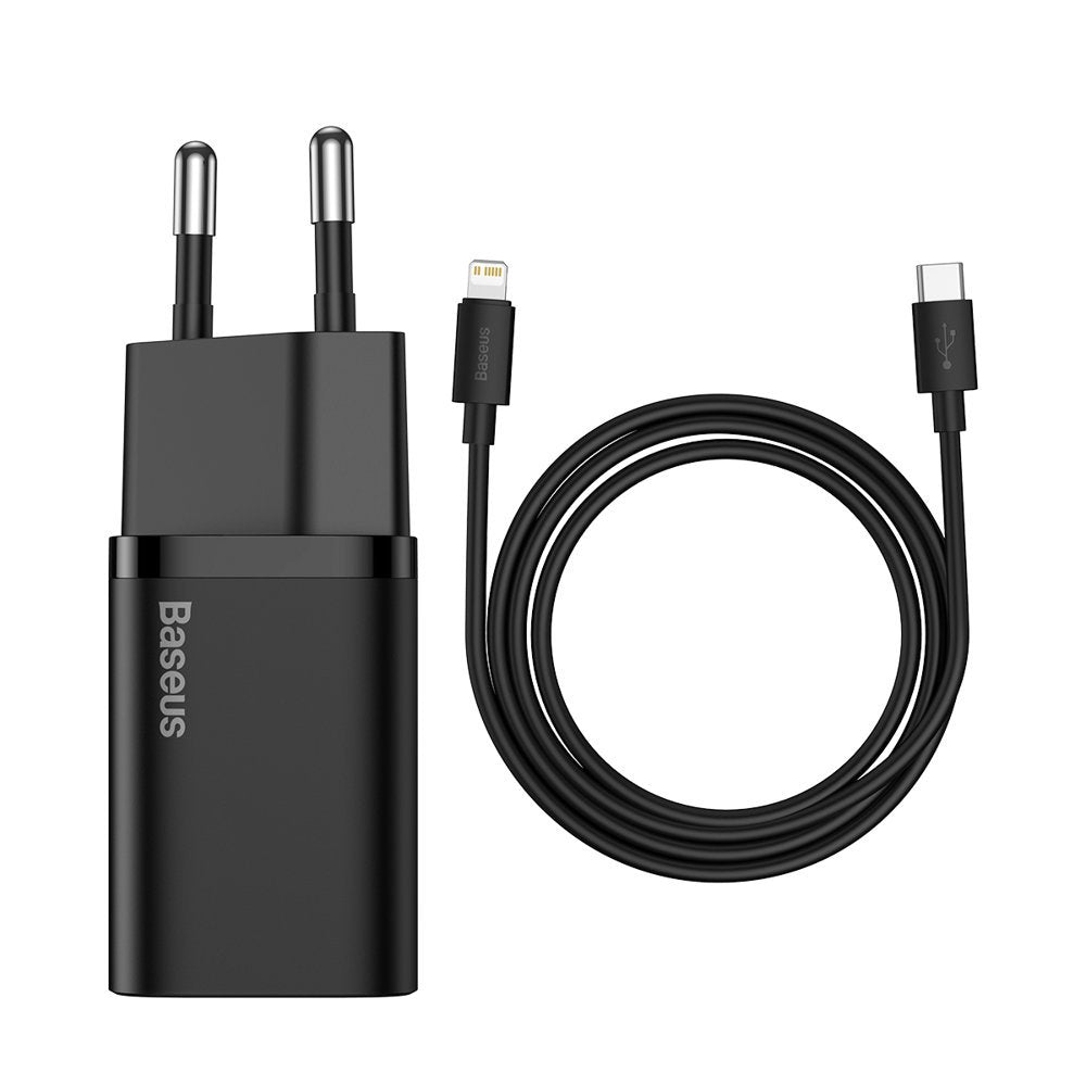 Baseus Super Si nettverkslader med lynkabel, 20 W, 3 A, 1 x USB-C, svart TZCCCSUP-B01