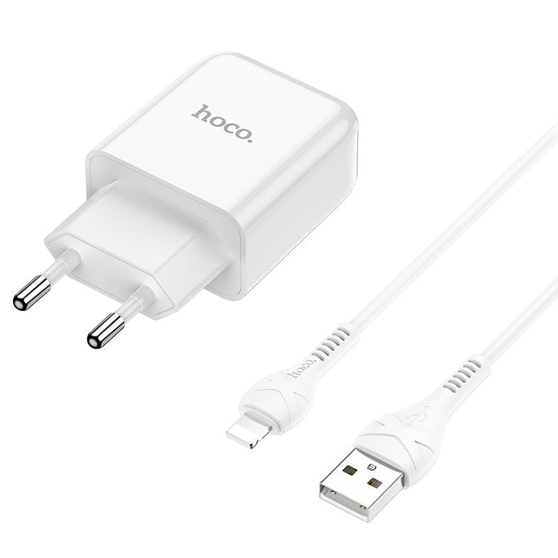 Nettlader med Lightning-kabel HOCO N2, 10W, 2A, 1 x USB-A, Hvit