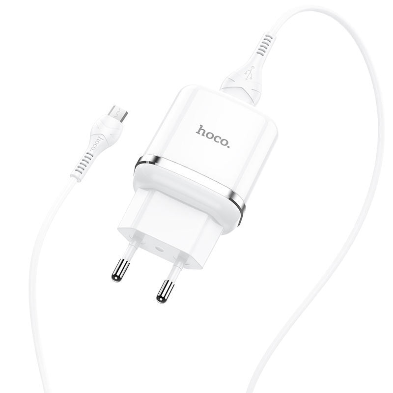 Nettlader med microUSB-kabel HOCO N3, 18W, 3A, 1 x USB-A, Hvit