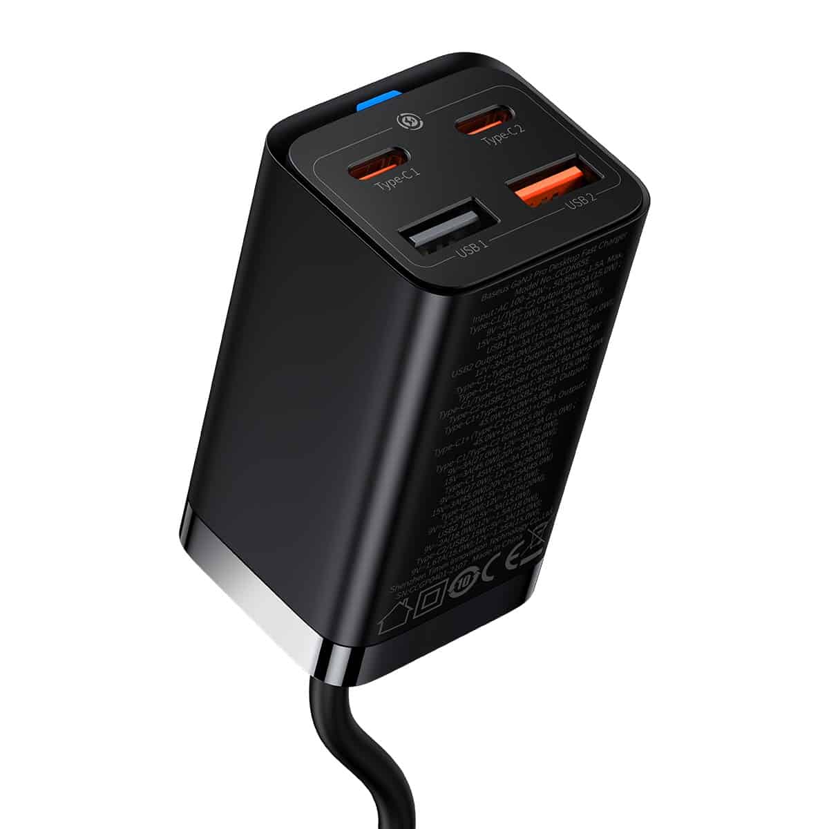 Baseus GaN3 Pro ladestasjon, 65W, 3A, 2 x USB-A - 2 x USB-C, Svart CCGP040101