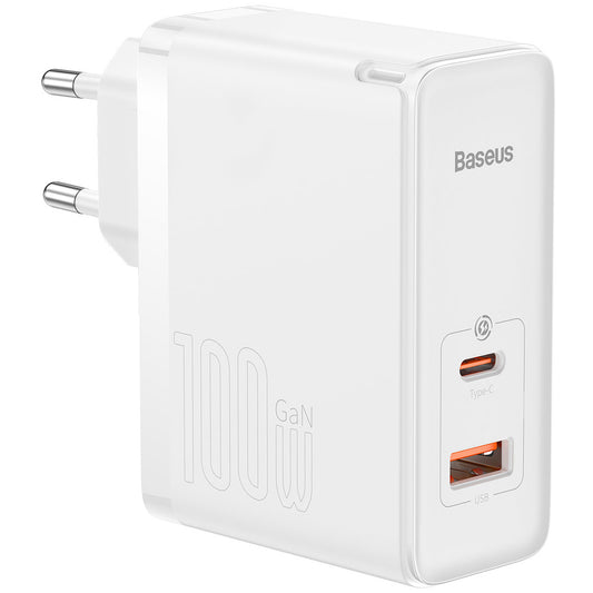 Nettlader med USB-C-kabel Baseus GaN5 Pro, 100W, 3A, 1 x USB-A - 1 x USB-C, Hvit CCGP090202