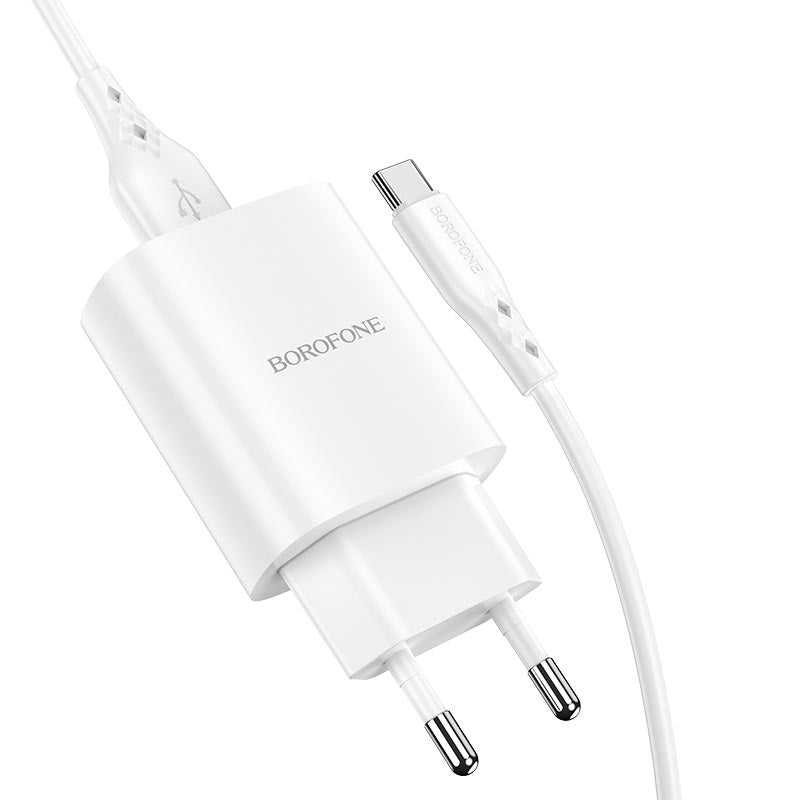 Nettverkslader med USB-C-kabel Borofone BN1, 10W, 2,1A, 1 x USB-A, hvit