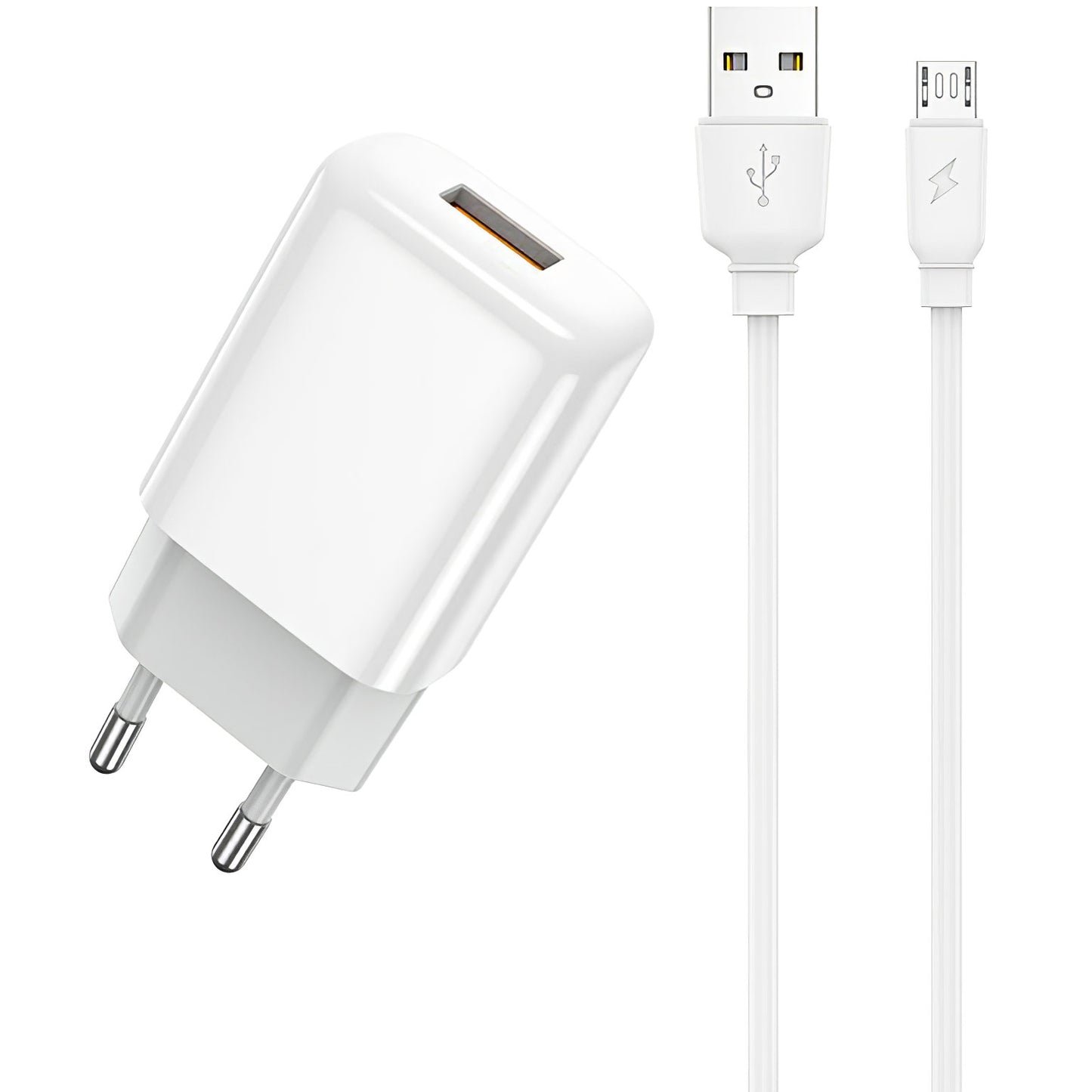 Prestico F7S nettverkslader med microUSB-kabel, 12 W, 2,4 A, 1 x USB-A, hvit