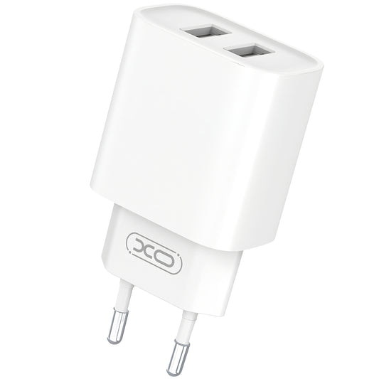Nettverkslader med microUSB-kabel XO Design CE02C, 10,5 W, 2,1 A, 2 x USB-A, hvit