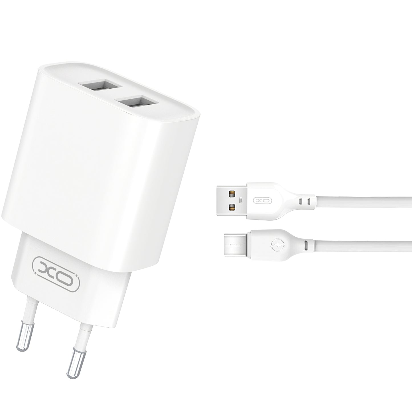 Nettverkslader med USB-C-kabel XO Design BPCE02C, 10,5 W, 2,1 A, 2 x USB-A, hvit