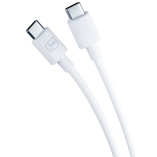 3MK HyperCharger USB-C nettverkslader med kabel, 45W, 3A, 2 x USB-C, hvit