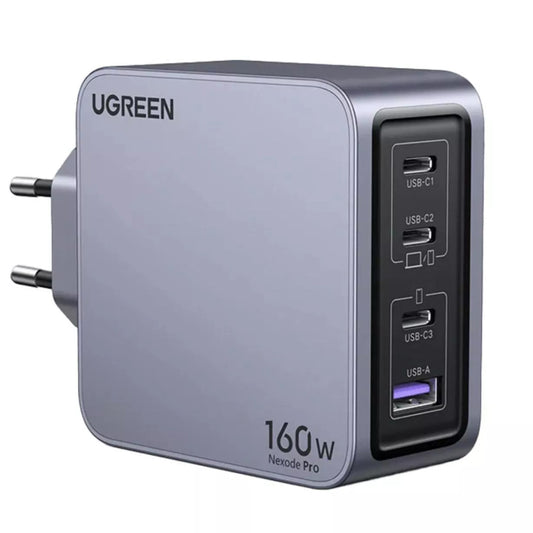 UGREEN X763 Nexode Pro USB-C-nettverkslader med kabel, 160 W, 3,25 A, 1 x USB-A - 3 x USB-C, grå
