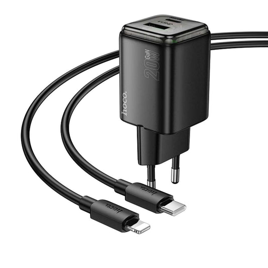 Nettlader med Lightning-kabel HOCO N52, 20W, 3A, 1 x USB-A - 1 x USB-C, Svart