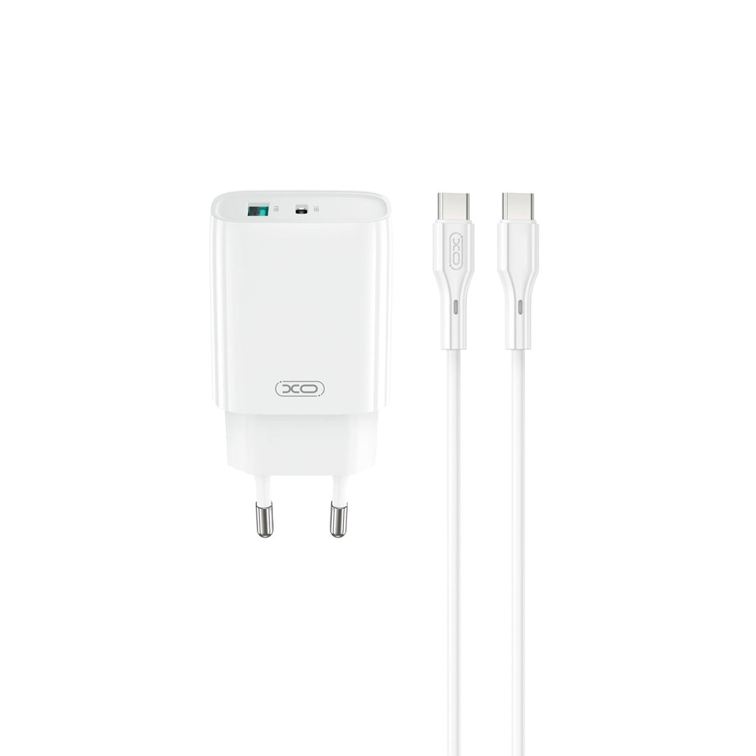 Nettlader med USB-C-kabel XO Design CE29, 20W, 3A, 1 x USB-A - 1 x USB-C, Hvit